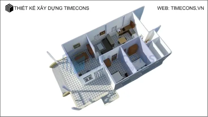 Bản Vẽ Nhà Ống 1 Tầng 2 Phòng Ngủ Diện Tích 90m2