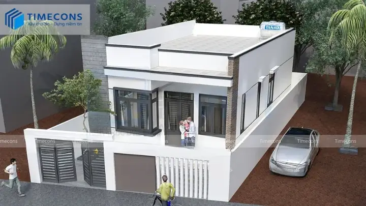 Mẫu Nhà Ống 1 Tầng 2 Phòng Ngủ Mái Bằng