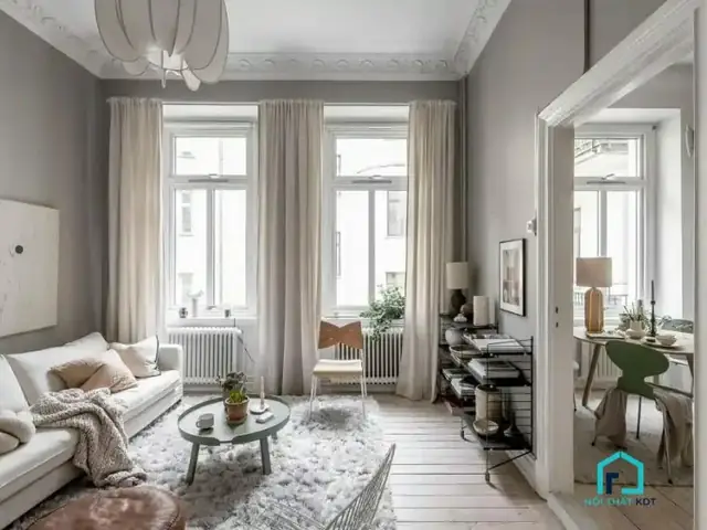 2 Phòng Khách Thiết Kế Đậm Chất Hàn Với Rèm Cửa