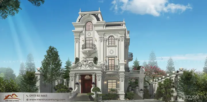 Mẫu Thiết Kế Biệt Thự Sân Vườn 500m2 Kiếu Pháp 3 Tầng Đẹp Mãn Nhãn Tại Thái Bình