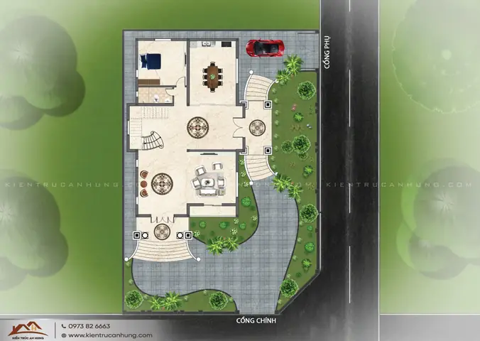 Mẫu Thiết Kế Biệt Thự Sân Vườn 500m2 Kiếu Pháp 3 Tầng Đẹp Mãn Nhãn Tại Thái Bình