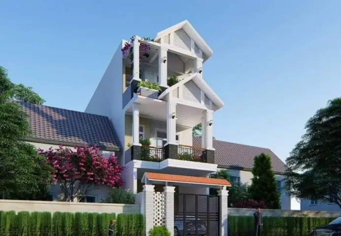 Thiết Kế Mặt Tiền Nhà Phố Hướng Tây Mái Thái