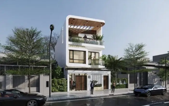 Thiết Kế Mặt Tiền Nhà Phố Hướng Tây Mái Bằng