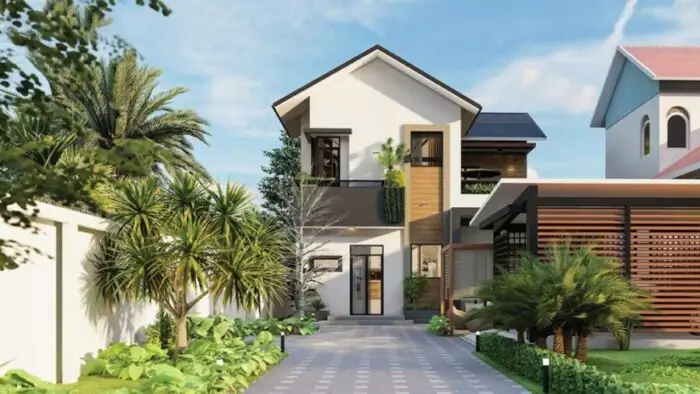 Thiết Kế Mặt Tiền Nhà Phố Hướng Tây Có Sân Vườn