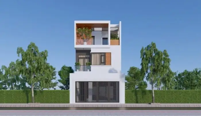 Thiết Kế Mặt Tiền Nhà Phố Hướng Tây Mái Bằng