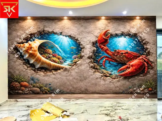 Tranh Dán Tường Quán Nhậu Bia Rượu Quán Ốc Hải Sản Độc Đáo.