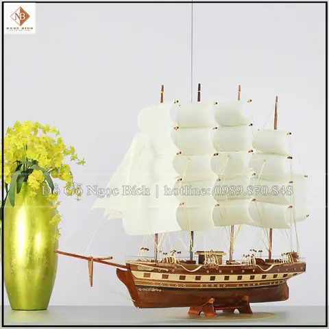 Thuyền Buồm Trang Trí Gỗ Tràm Buồm Vải 80cm » Bình Gỗ