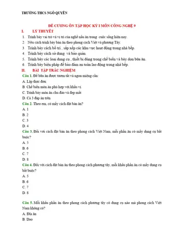 Đề Cương Ôn Tập Học Kỳ I Môn Công Nghệ 9 | Pdf