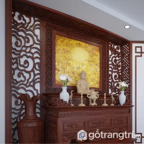 Vách Trang Trí Phòng Thờ Gỗ Hoa Văn Mây Truyền Thống Gho-574 Vách Trang Trí Phòng Thờ Gỗ Hoa Văn Mây Truyền Thống Gho-574