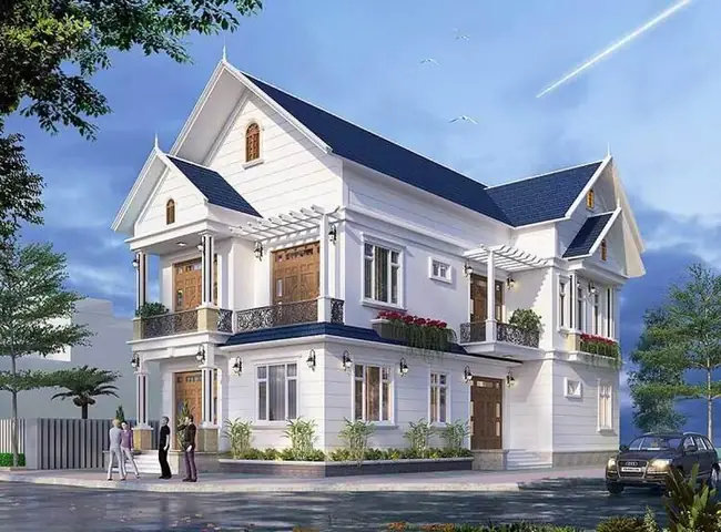 Mẫu Nhà Mái Thái 2 Tầng 2 Mặt Tiền