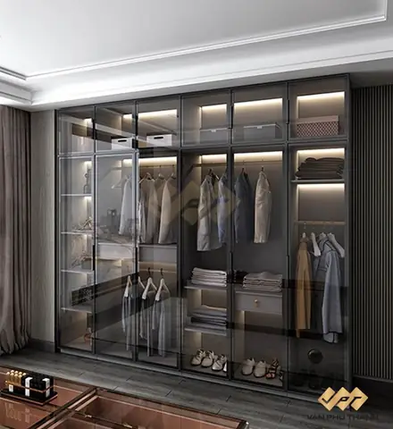 Mẫu Tủ Quần Áo Nhôm Kính Âm Tường