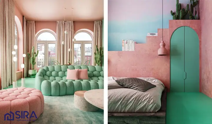 Nền Nhà Màu Xanh Ngọc Nên Phối Với Tường Màu Tương Phản