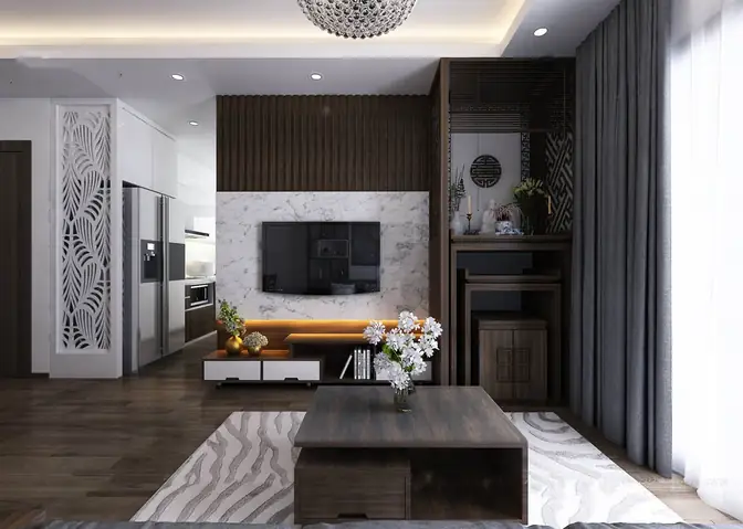 Mẫu Vách Ngăn Bằng Sắt Giữa Phòng Khách Và Phòng Thờ