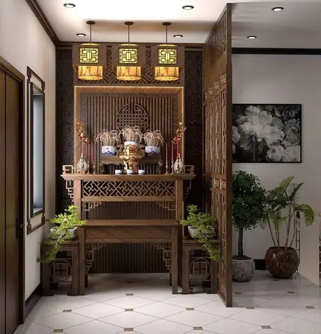 Mẫu Vách Ngăn Bằng Sắt Giữa Phòng Khách Và Phòng Thờ