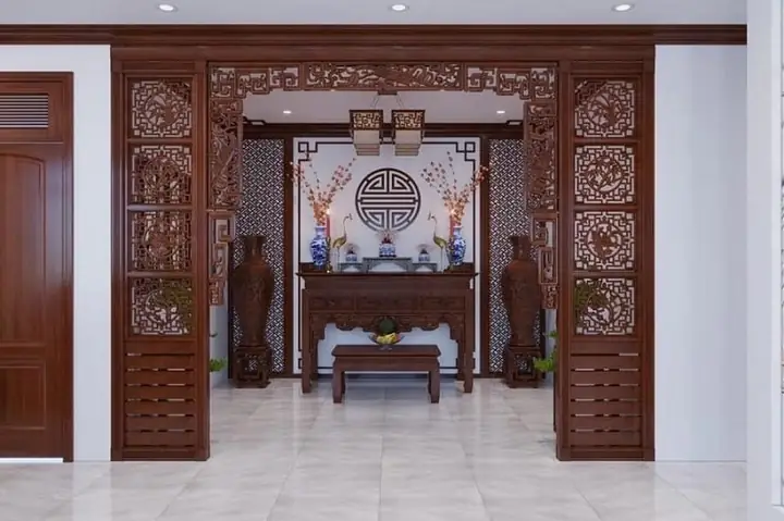 Mẫu Vách Ngăn Bằng Sắt Giữa Phòng Khách Và Phòng Thờ