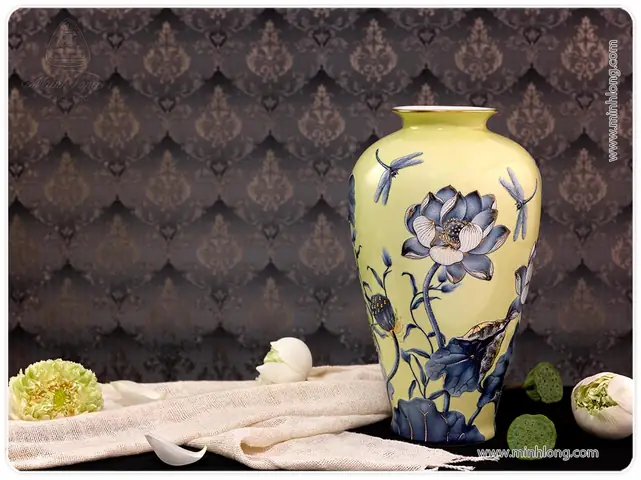 Bình Hoa Gốm Sứ Minh Long - Lọ Hoa Sứ Trắng Cao Cấp In Logo