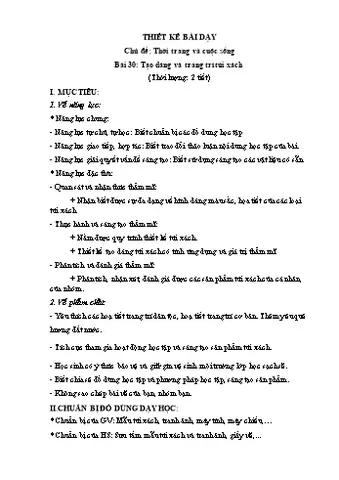 Thiết Kế Bài Dạy Mĩ Thuật Lớp 9 - Chủ Đề: Thời Trang Và Cuộc Sống ...