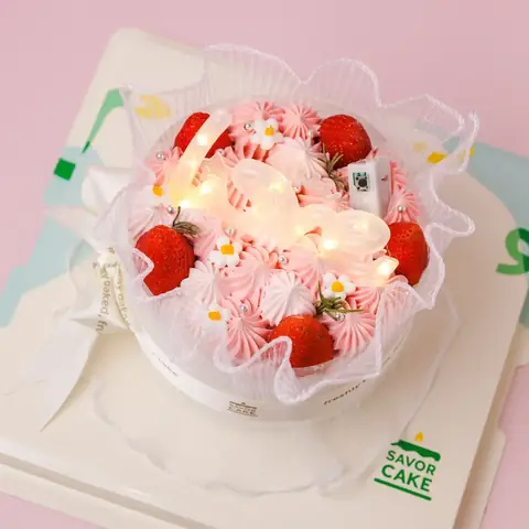 Bánh Kem Bó Hoa Dâu Tây Đèn Nháy | Savor Cake
