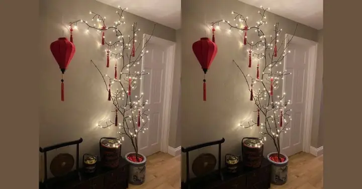 Trang Trí Cây Đào Với Lồng Đèn