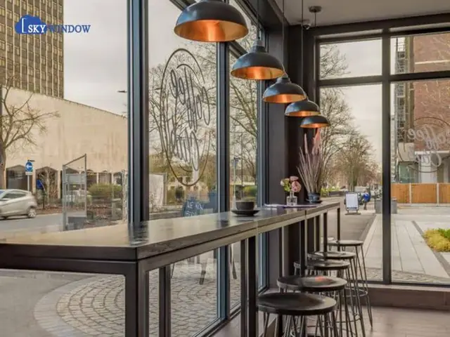 Trang Trí Cửa Kính Của Quán Cafe Bằng Đèn Thả