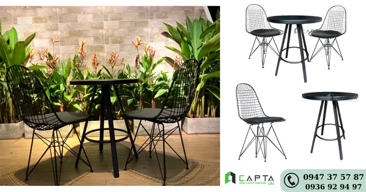 Bộ Bàn Cafe 2 Ghế Sắt Sơn Cho Ban Công Chung Cư