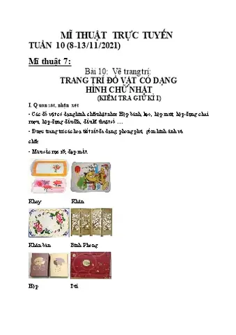 Giáo Án Mĩ Thuật Lớp 7 - Bài 10: Vẽ Trang Trí: Trang Trí Đồ Vật Có Dạng ...