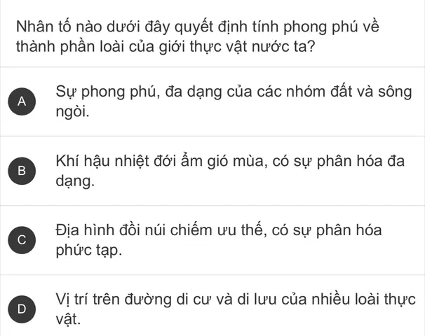 Nhân tố nào quyết định tính phong phú thành phần loài thực vật Việt Nam? Nhân Tố Nào Quyết Định Tính Phong Phú Thành Phần Loài Thực Vật Việt Nam?